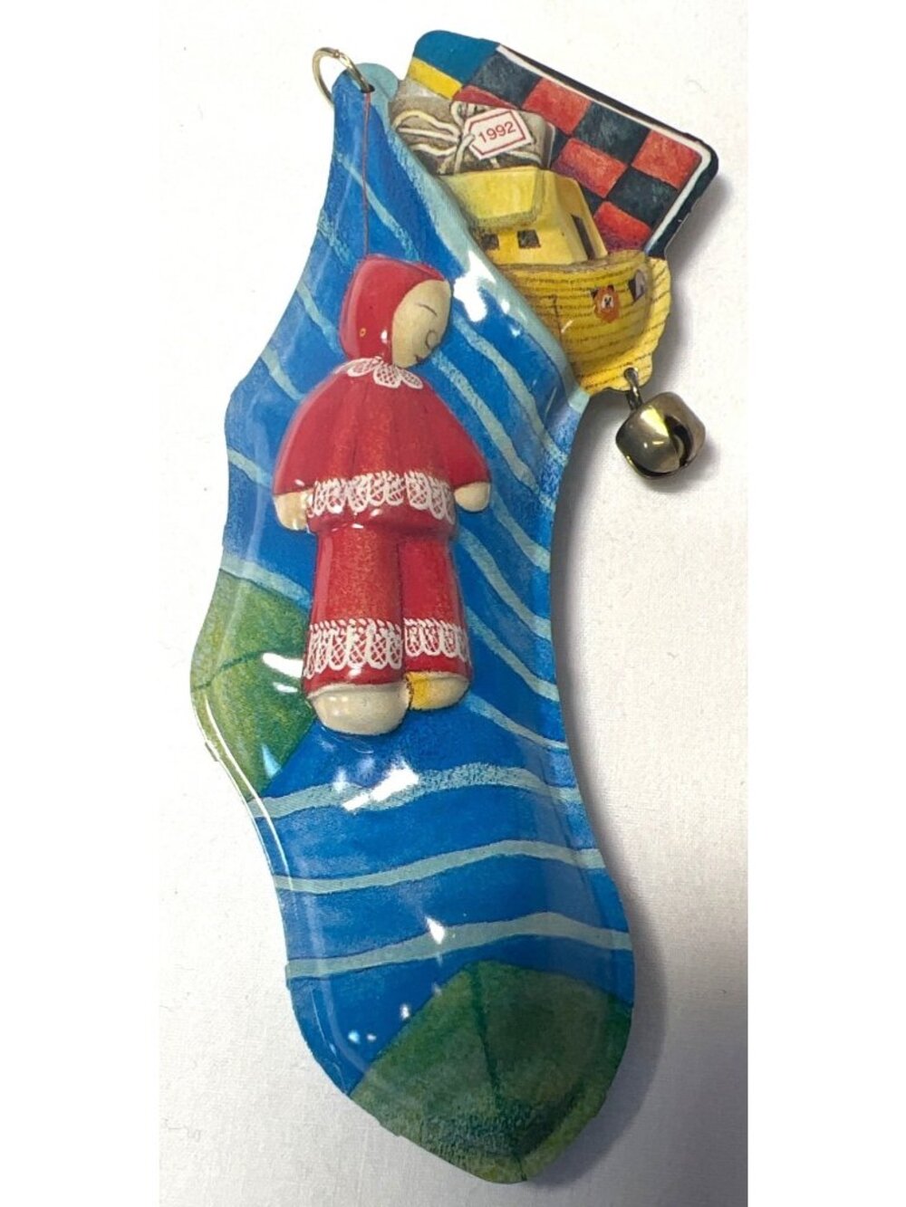 Hallmark Keepsake Ornament Stocked With Joy 1992 Linda Sickman Pressed Tin Artis
